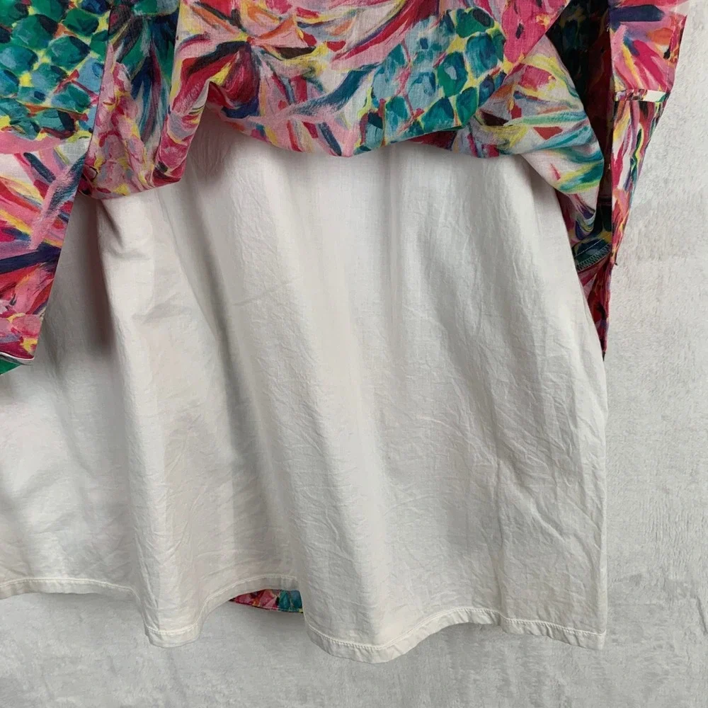 J.CREW Pineapple Print Tie Shoulder Cotton Midi Dress Sz 8 Pink Pockets